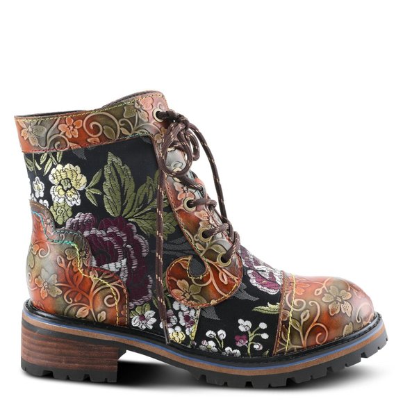 L'ARTISTE Shoes - L'ARTISTE FANTASTIC WOMEN'S FLORAL LEATHER AND TEXTILE BOOTIES Brown Multi